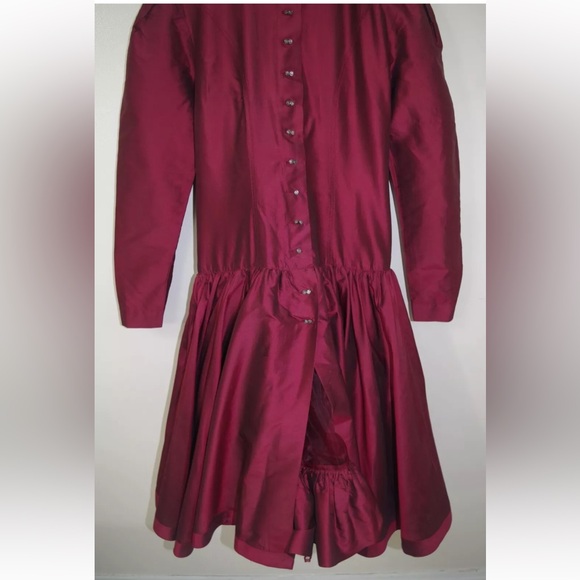 Vintage Wine Italian Coat Dress 100% Silk M - Picture 5 of 6